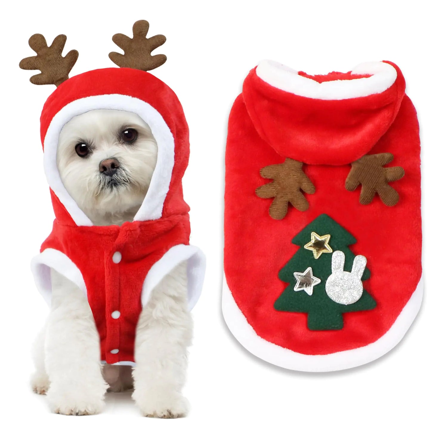 Dog Christmas Outfit – Santa Hoodie with Elk Antlers for Small & Medium Pets