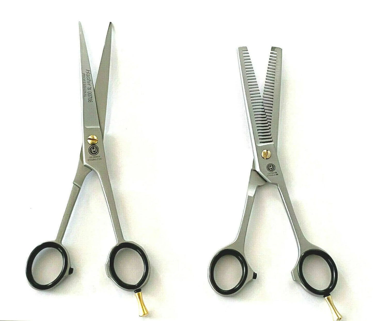 German Curved Barber Hair Trimming Scissors + Double Teeth Thinning Shears Hashir's