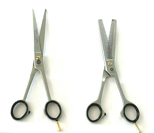 German Curved Barber Hair Trimming Scissors + Double Teeth Thinning Shears Hashir's