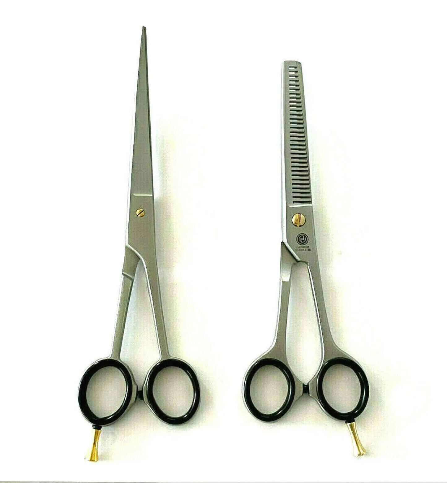 German Curved Barber Hair Trimming Scissors + Double Teeth Thinning Shears Hashir's