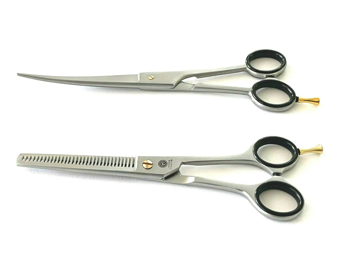 German Curved Barber Hair Trimming Scissors + Double Teeth Thinning Shears Hashir's