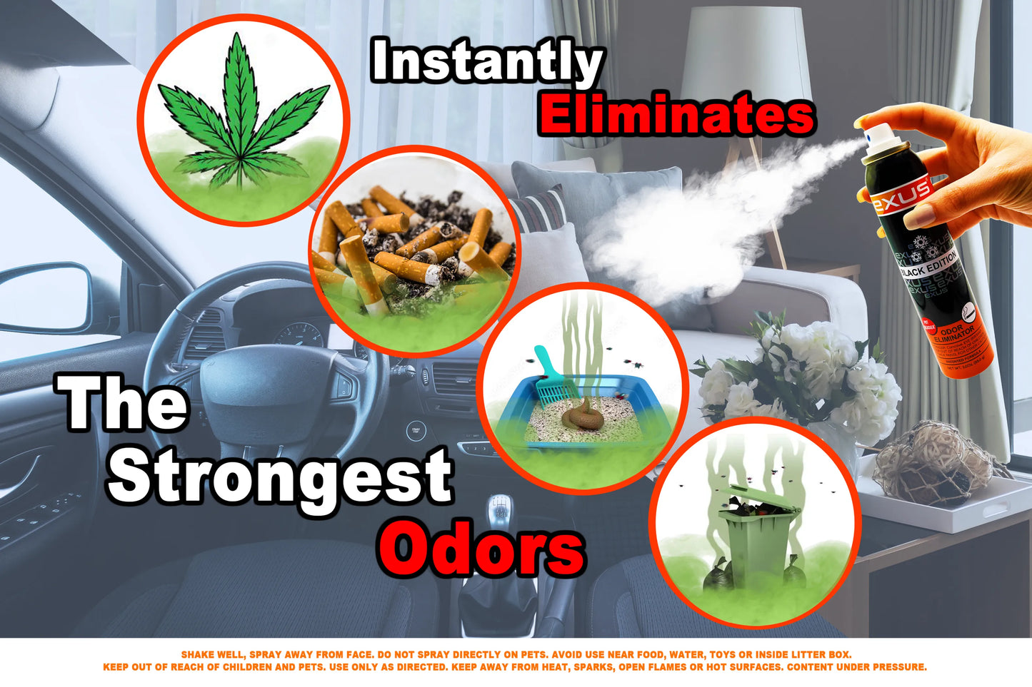 Exus Odor Eliminator - Black Edition 0.7 Oz. Car Air Freshener Odor Eliminator