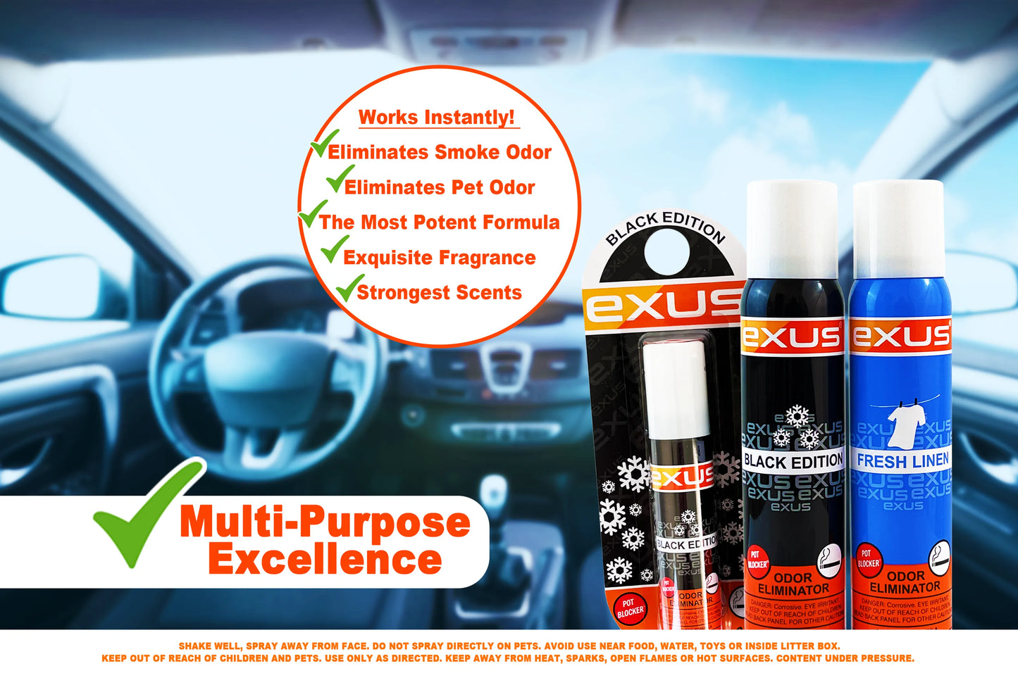 Exus Odor Eliminator - Black Edition 0.7 Oz. Car Air Freshener Odor Eliminator