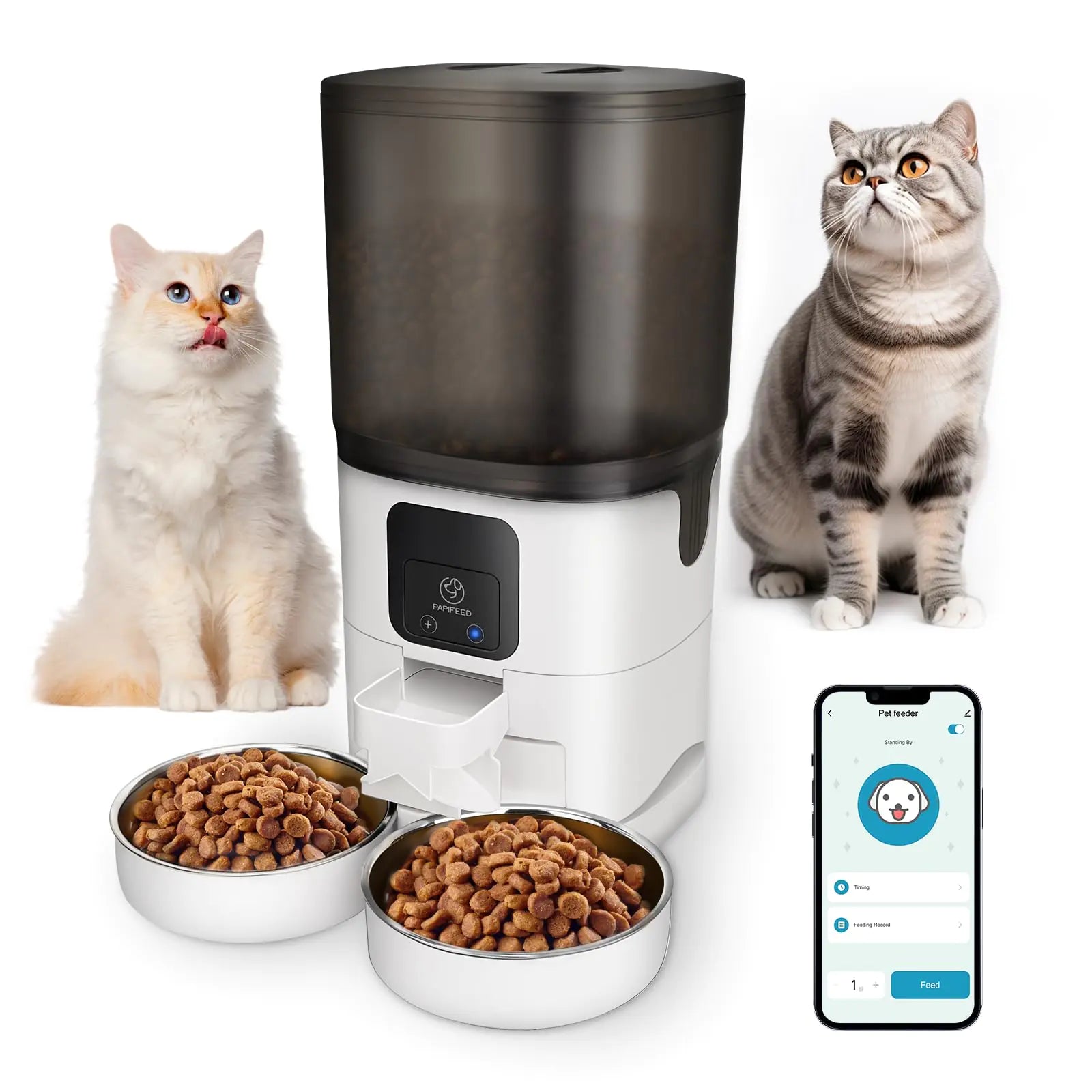 7L Cat Food Dispenser with Double Bowls