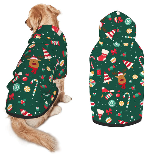 Christmas Dog Hoodie – Reindeer & Tree Print Winter Sweatshirt