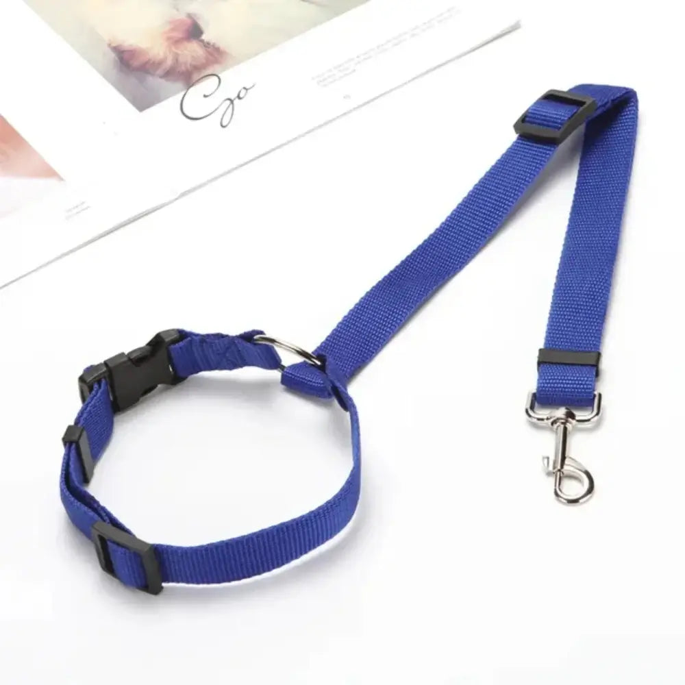 The adjustable pet car seat belt harness for dogs in blue.