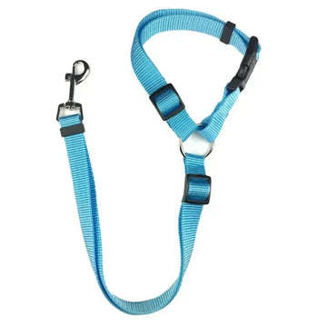 The adjustable pet car seat belt harness for dogs in light blue.