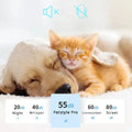 A cat and dog sleeping together. A dB rating underneath depicting the devices low noise functionality.