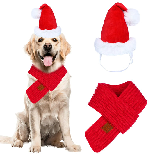 Christmas Dog Hat & Scarf Set – Santa Holiday Outfit for Pets