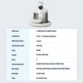 The low noise pet blow dryer and its specifications chart.