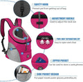 The outdoor portable pet backpack and 5 graphics stating s its features. Safety hook, adjustable buckle, two-way separating zip, zipper pocket and its side pocket design.